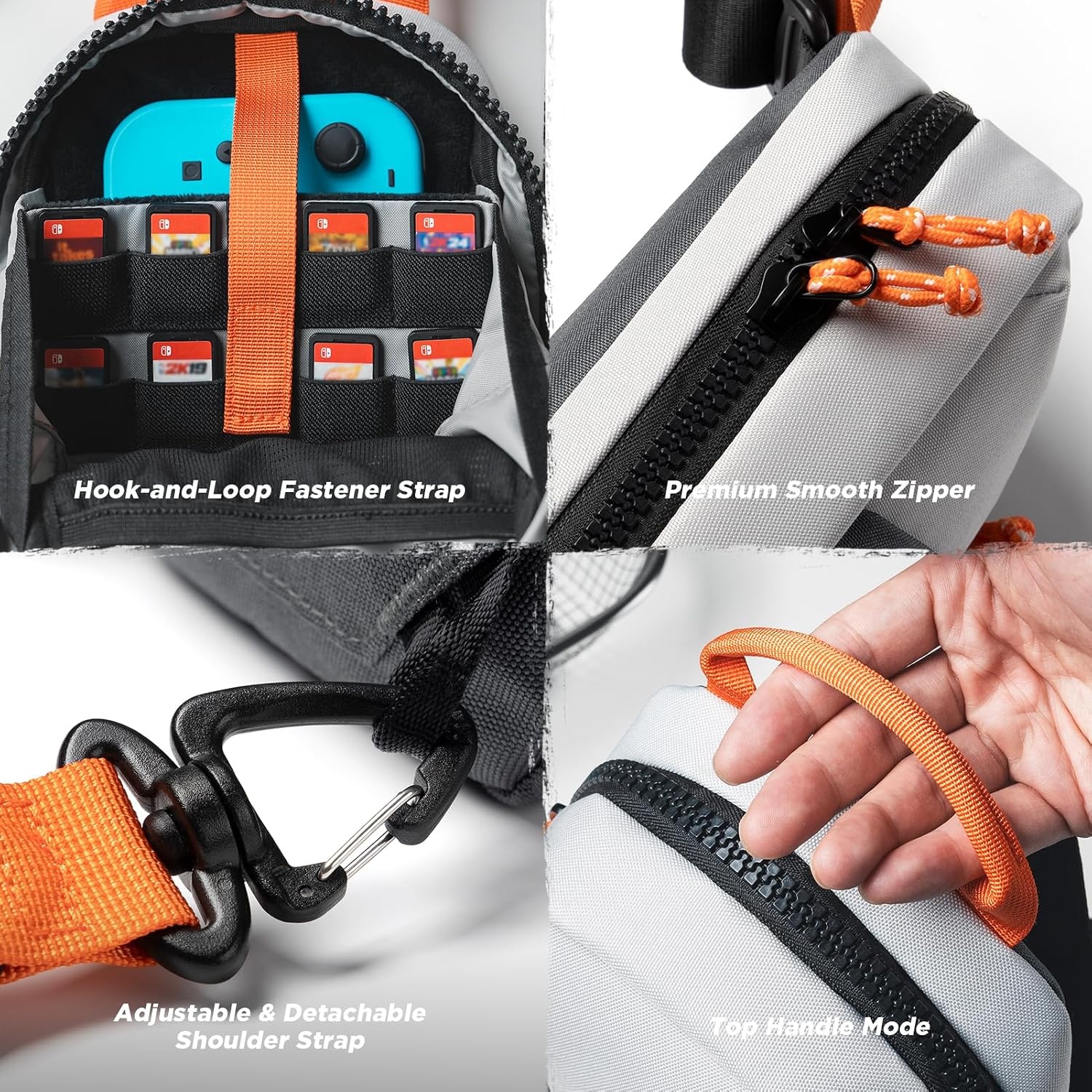 image:imageVULKIT Sling Crossbody Bag Protective Travel Carrying Case with 8 Game Card Slots Large Capacity Adjustable Shoulder StrapGray