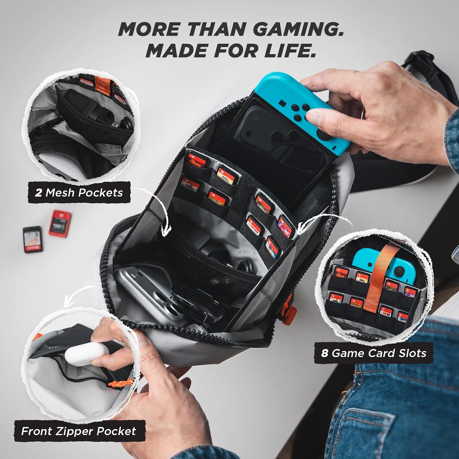 image:imageVULKIT Sling Crossbody Bag Protective Travel Carrying Case with 8 Game Card Slots Large Capacity Adjustable Shoulder StrapGray