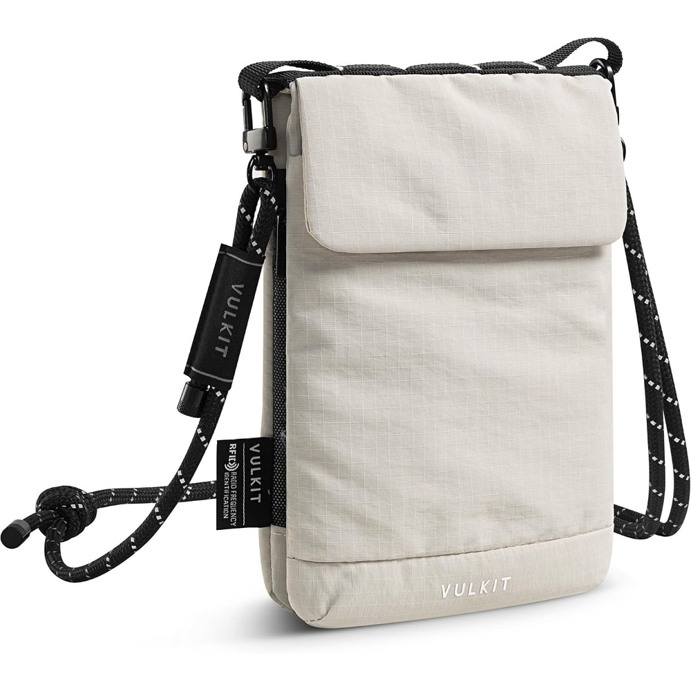image:imageVULKIT City Pouch Crossbody Travel Bags RFID Blocking Travel Wallet Passport Pouch Neck Wallet Phone Bags for Men Women TeensGreige