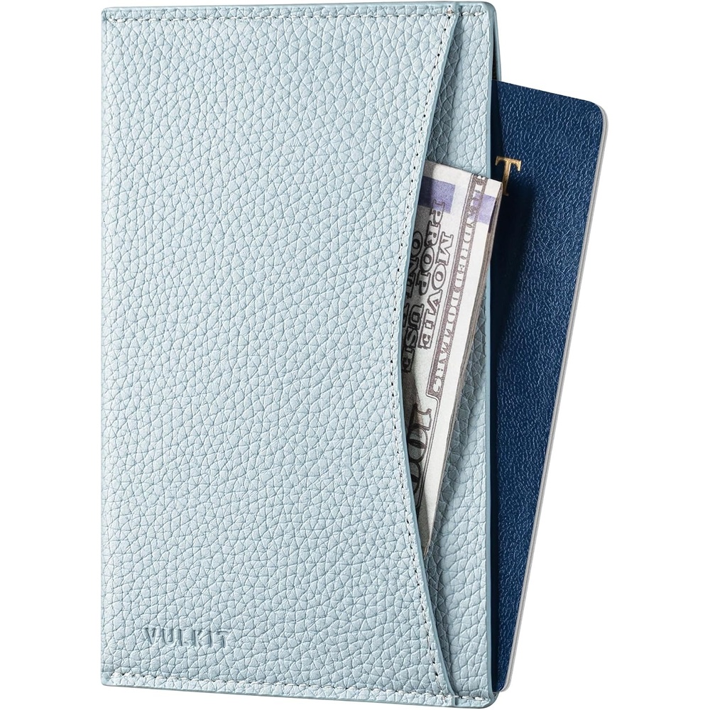 image:imageVULKIT Passport Cover Ultra Slim Design Leather Passport Sleeve RFID Blocking with 2 Card Slots AntiTheft Travel EssentialsGrain Airy Blue
