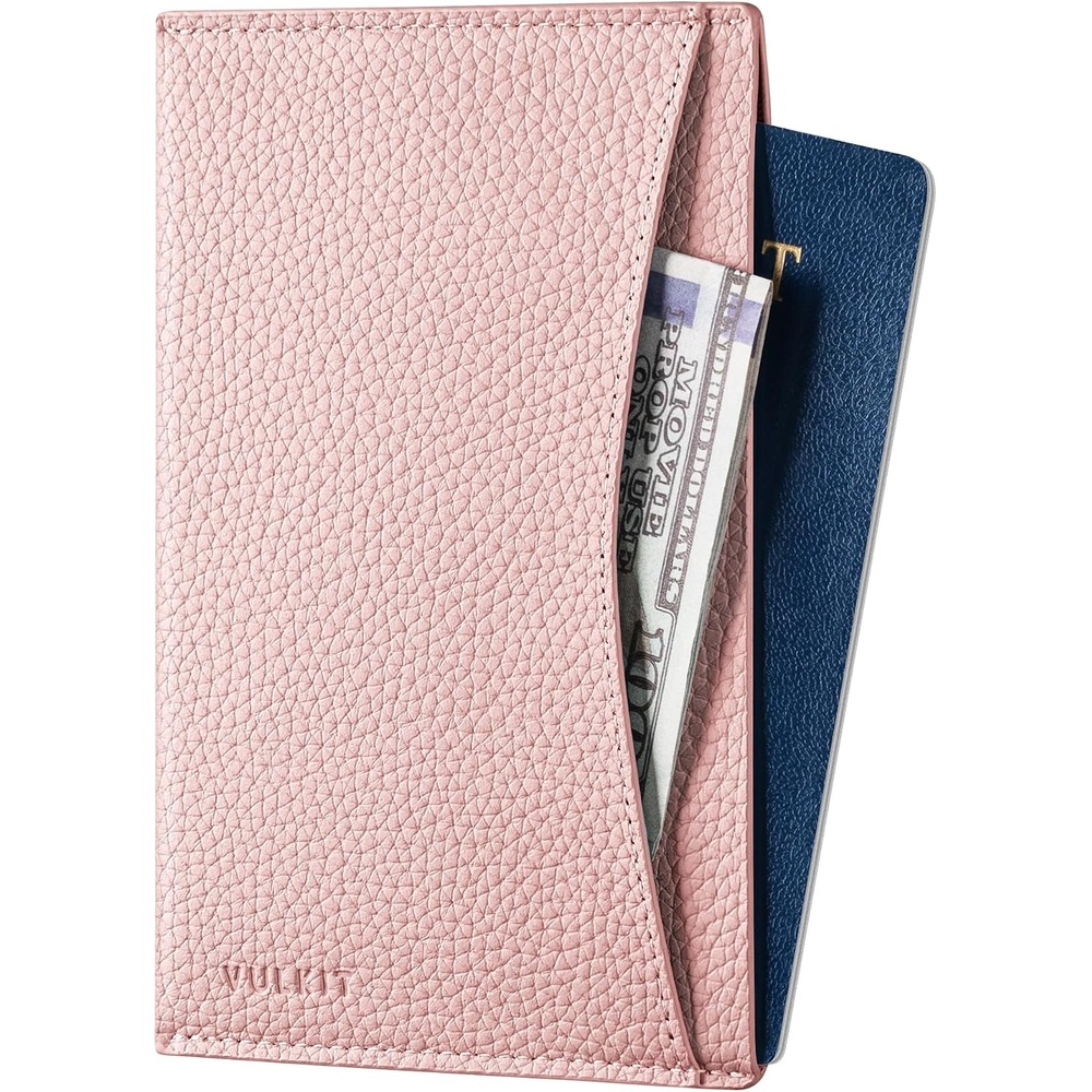 image:imageVULKIT Passport Cover Ultra Slim Design Leather Passport Sleeve RFID Blocking with 2 Card Slots AntiTheft Travel EssentialsGrain Blush Pink