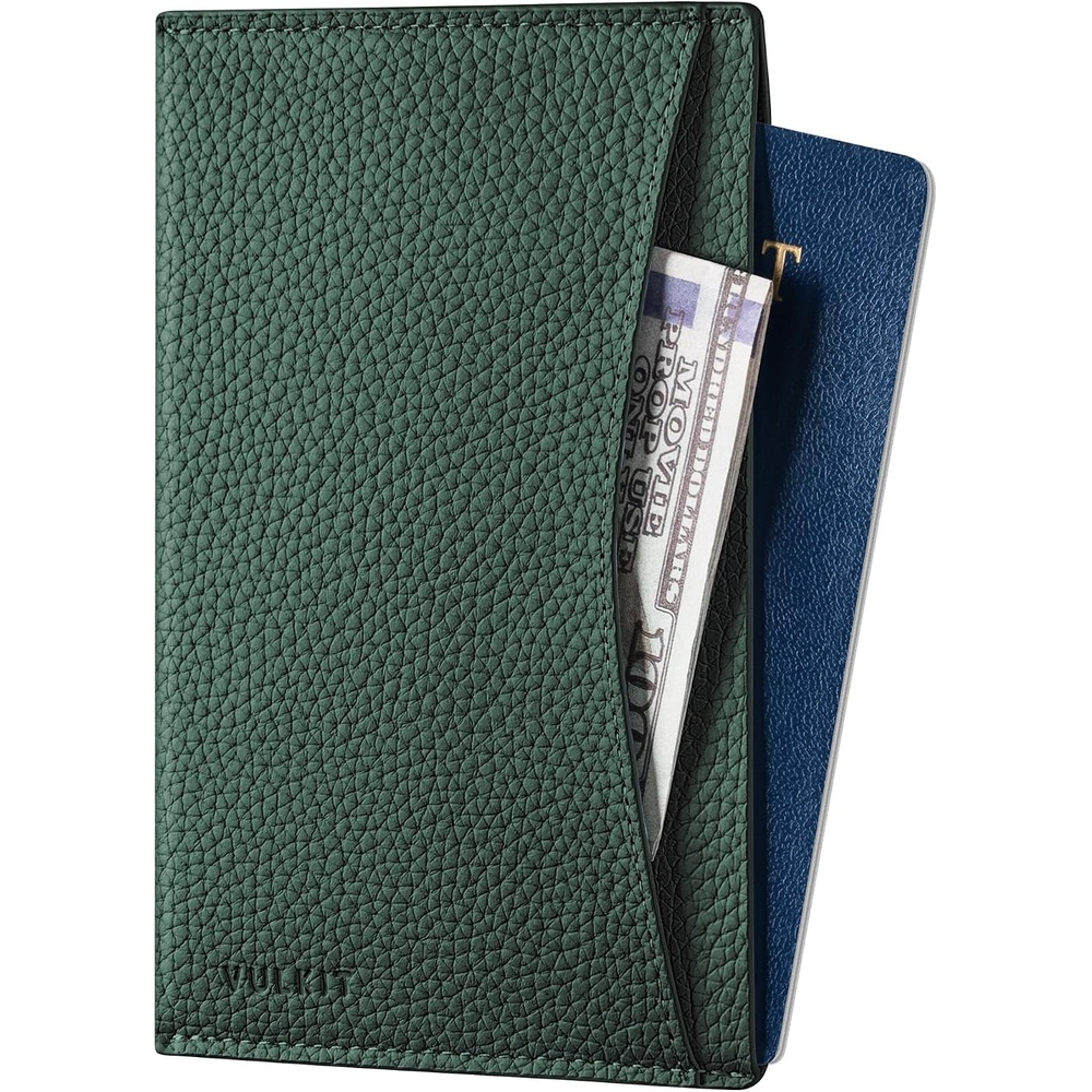 image:imageVULKIT Passport Cover Ultra Slim Design Leather Passport Sleeve RFID Blocking with 2 Card Slots AntiTheft Travel EssentialsGrain Forest Green