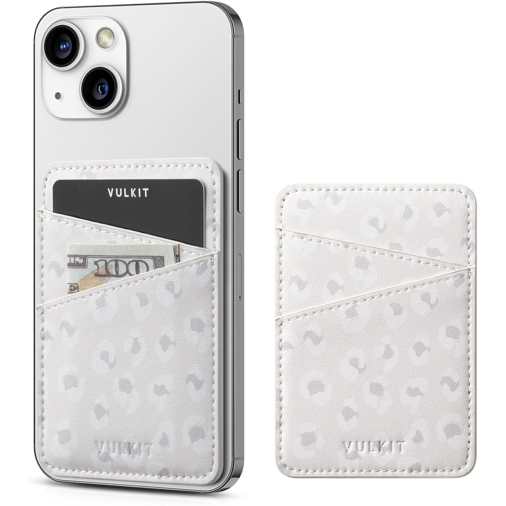 image:imageVULKIT Phone Card Holder Wallet Leather Adhesive Pocket RFID Blocking Credit Card Sleeves Stick Back of Phone SmartphonesLeopard