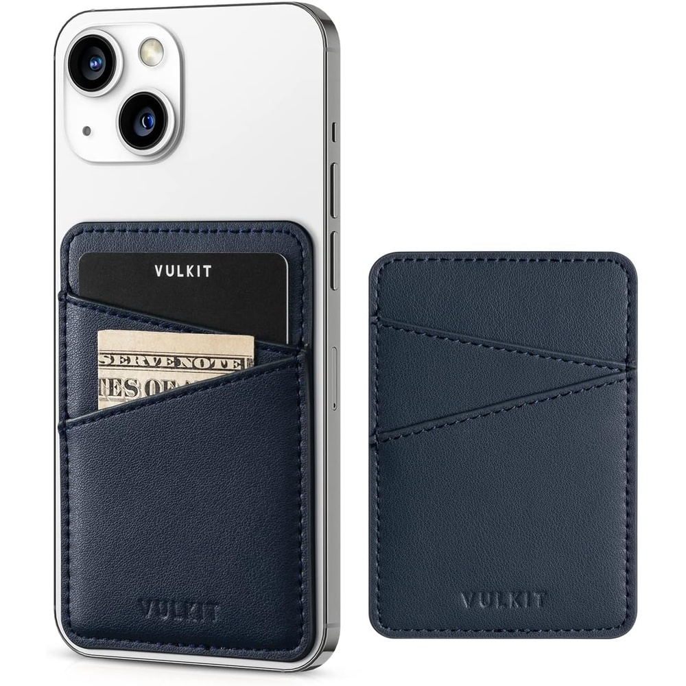 image:imageVULKIT Phone Card Holder Wallet Leather Adhesive Pocket RFID Blocking Credit Card Sleeves Stick Back of Phone SmartphonesNavy