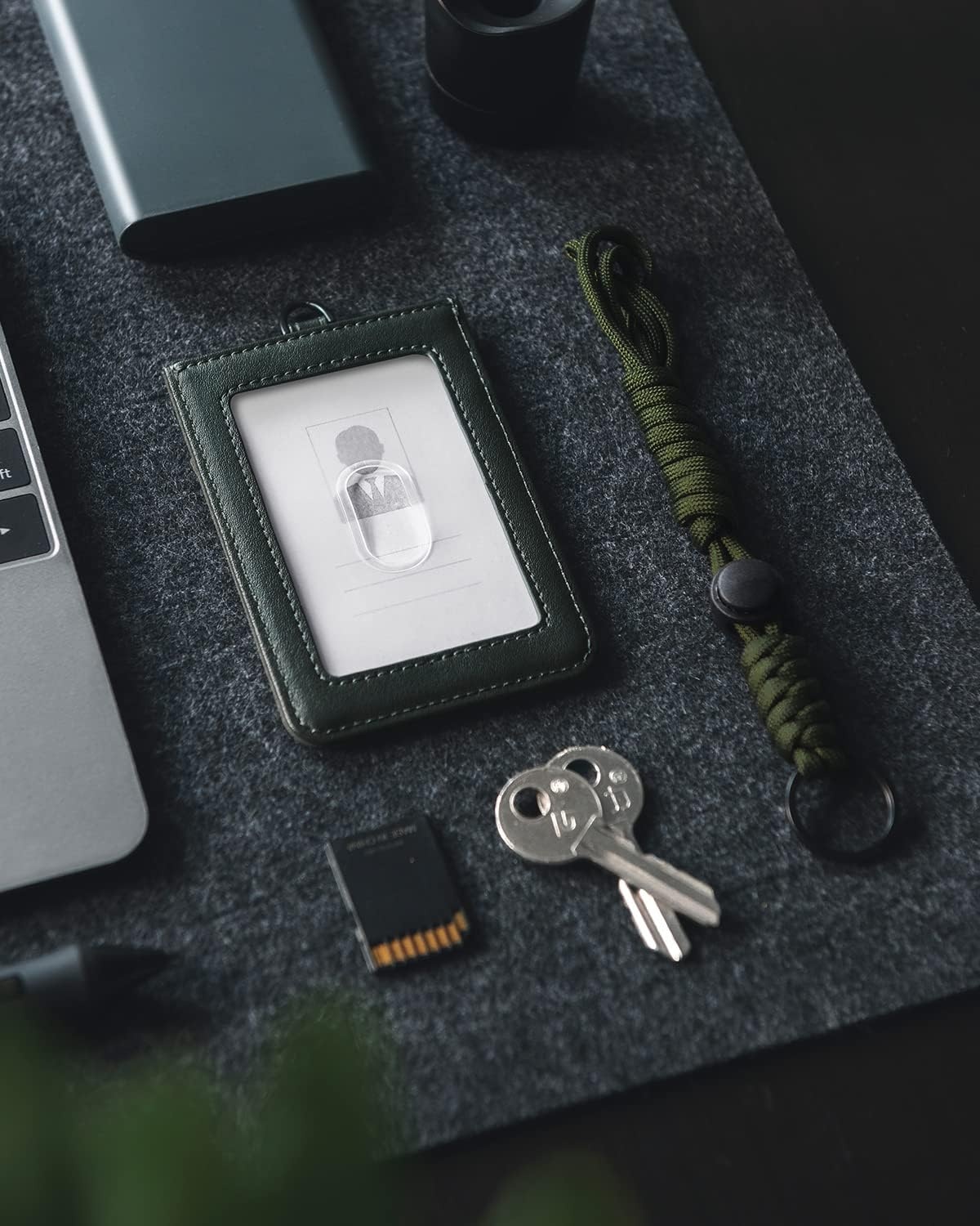 image:imageVULKIT ID Badge Holder with Lanyard for Women and Men Vertical Leather Badge Holder with Clear ID Window Card Holder Slot and Money Pocket Carbon FiberRoyal Green