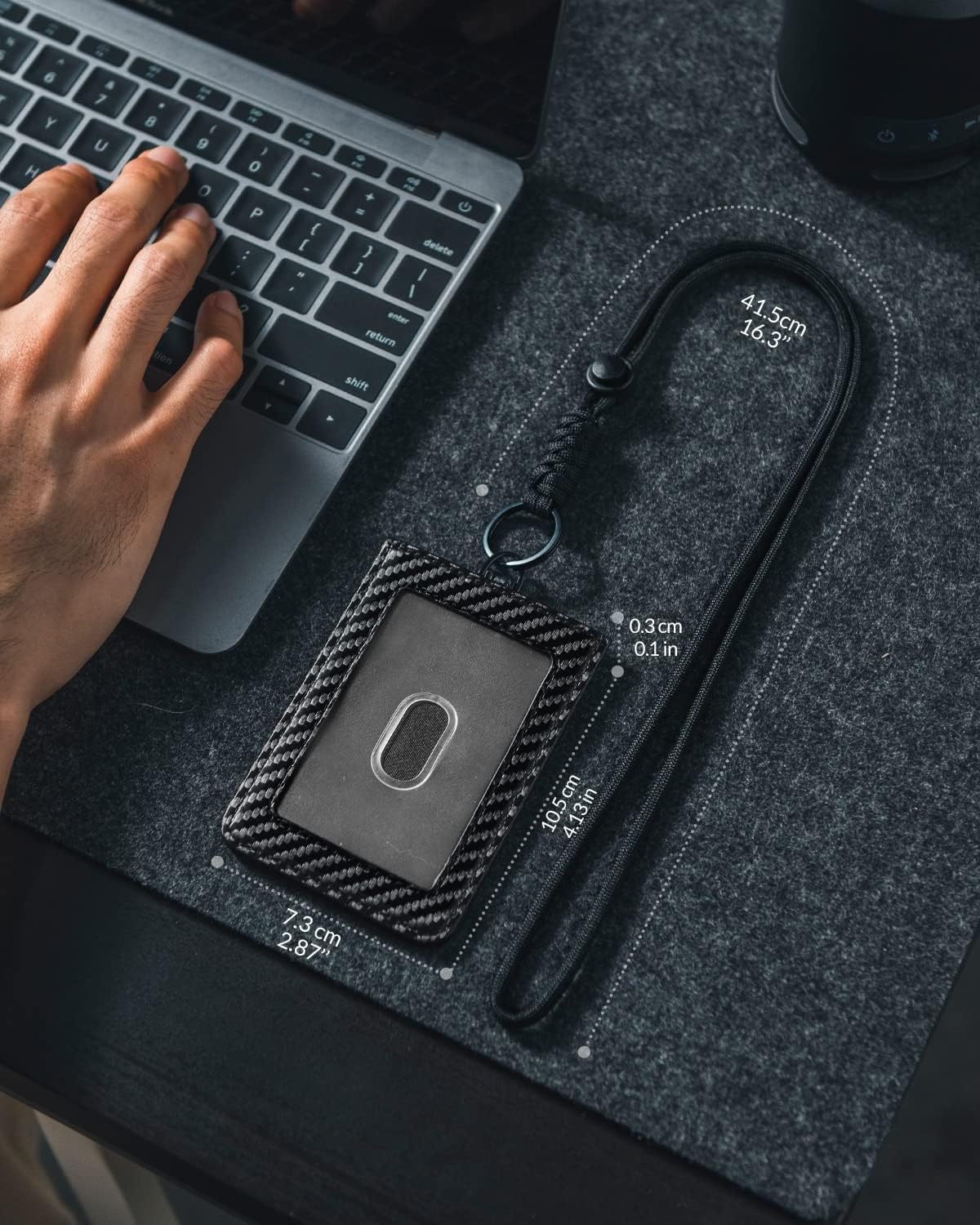 image:imageVULKIT ID Badge Holder with Lanyard for Women and Men Vertical Leather Badge Holder with Clear ID Window Card Holder Slot and Money Pocket Carbon FiberCarbon Fiber Black