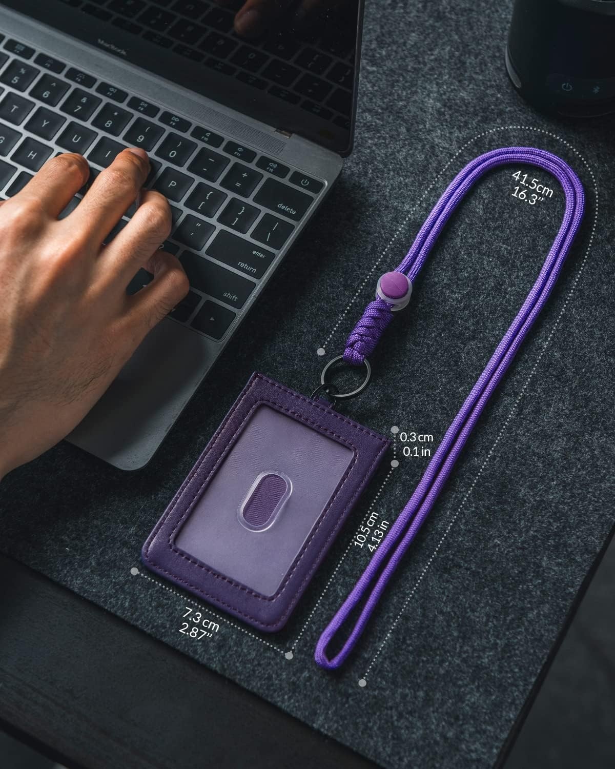 image:imageVULKIT ID Badge Holder with Lanyard for Women and Men Vertical Leather Badge Holder with Clear ID Window Card Holder Slot and Money Pocket Carbon FiberPurple