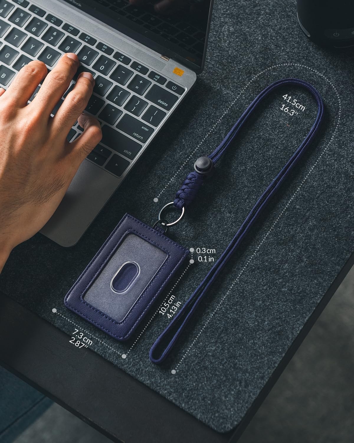image:imageVULKIT ID Badge Holder with Lanyard for Women and Men Vertical Leather Badge Holder with Clear ID Window Card Holder Slot and Money Pocket Carbon FiberNavy