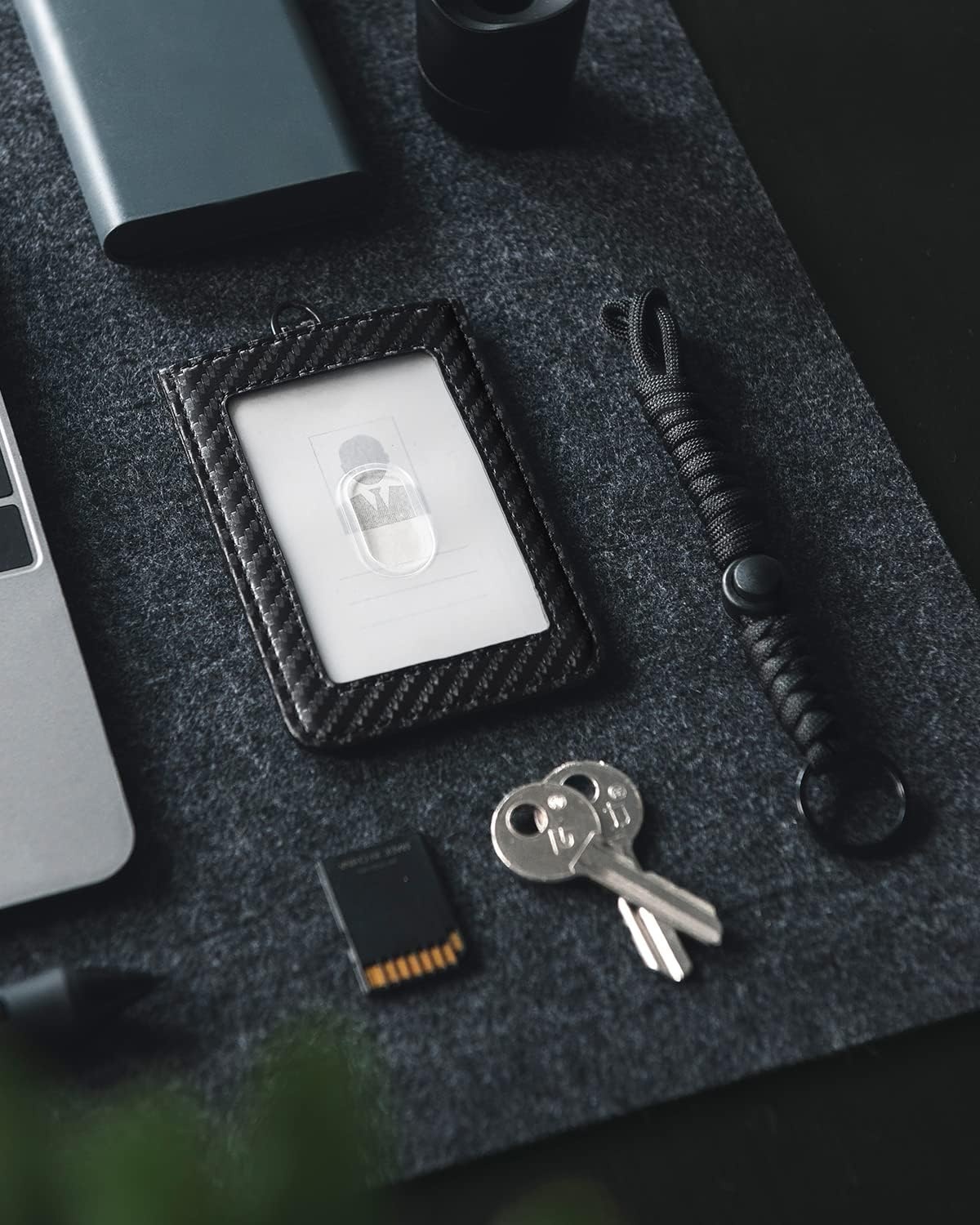 image:imageVULKIT ID Badge Holder with Lanyard for Women and Men Vertical Leather Badge Holder with Clear ID Window Card Holder Slot and Money Pocket Carbon FiberCarbon Fiber Black