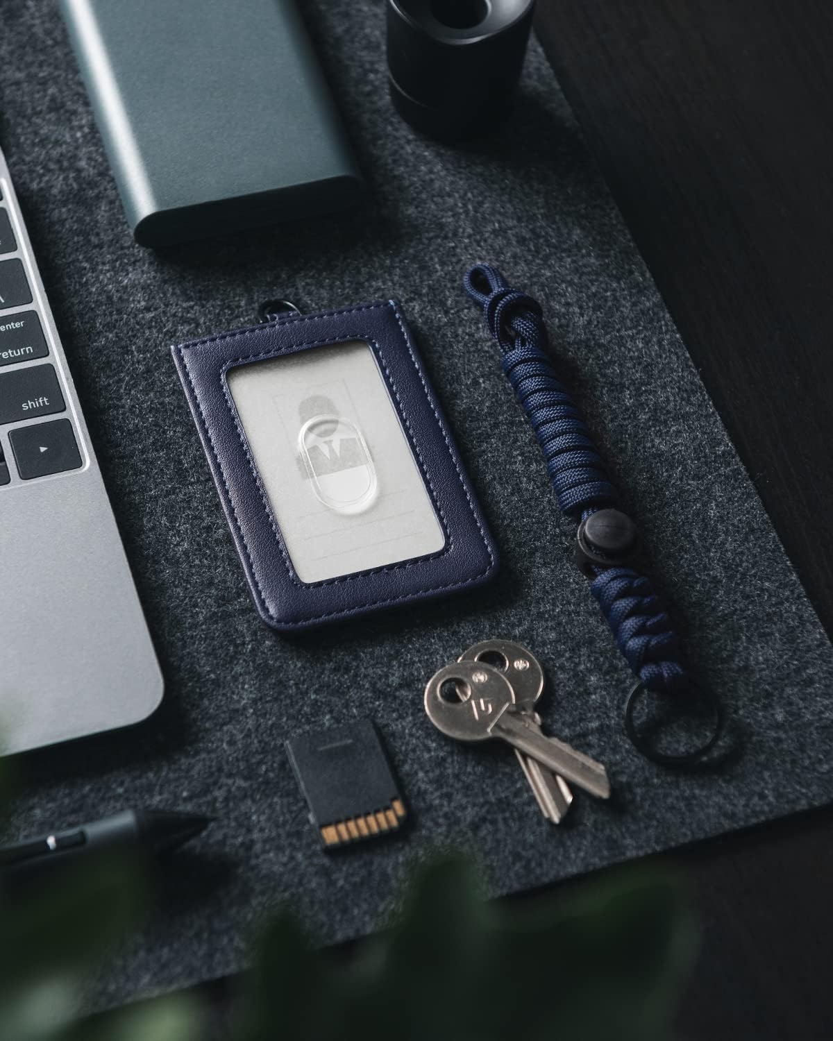 image:imageVULKIT ID Badge Holder with Lanyard for Women and Men Vertical Leather Badge Holder with Clear ID Window Card Holder Slot and Money Pocket Carbon FiberNavy